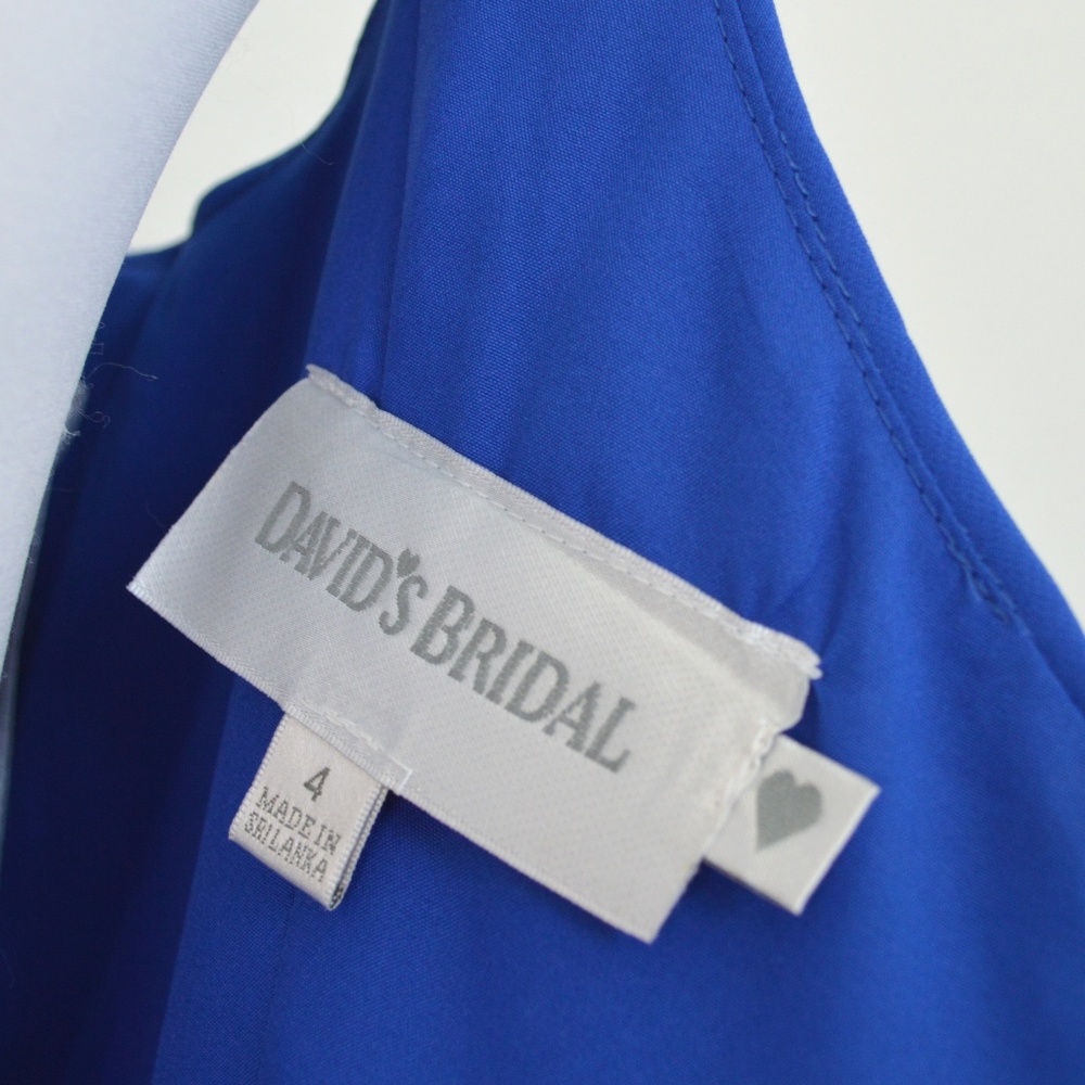 David's Bridal Royal Blue V-Neck Chiffon Cocktail Dress - Picture 7 of 7